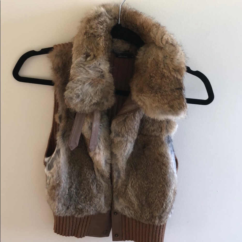 BCBG rabbit fur and leather vest
